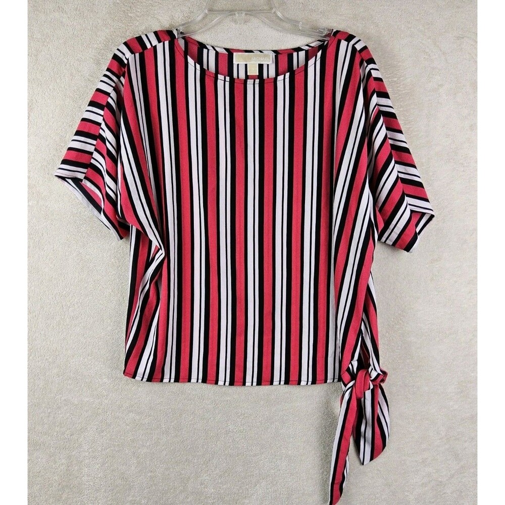 Michael Kors MK Women’s Short Sleeve Striped Tie Waist Blouse Top Size S